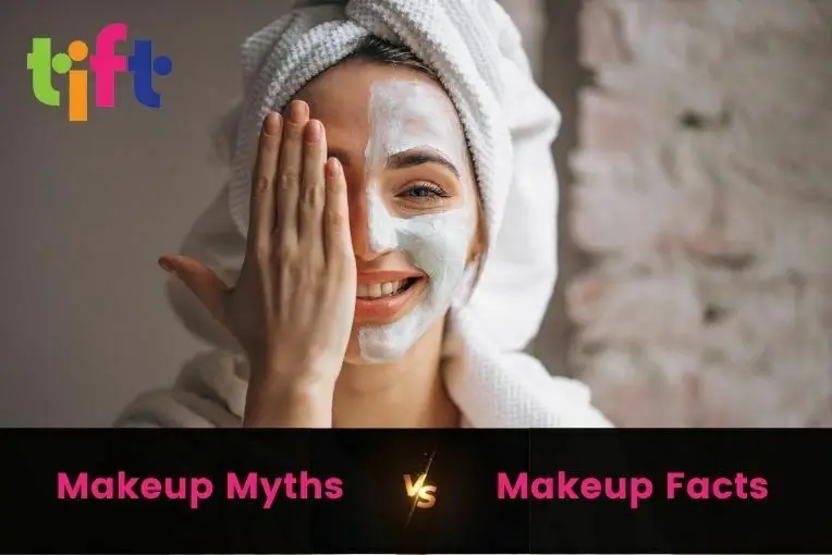 makeup myths versus facts - TIFT-Makeup-blog - A woman wearing a face pack on half of the face and hides the other half using her palm.